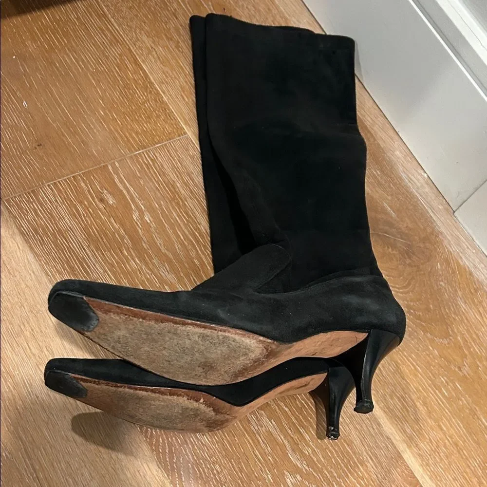 Cole Haan Black Knee Length pull on Suede Boots, Size 8